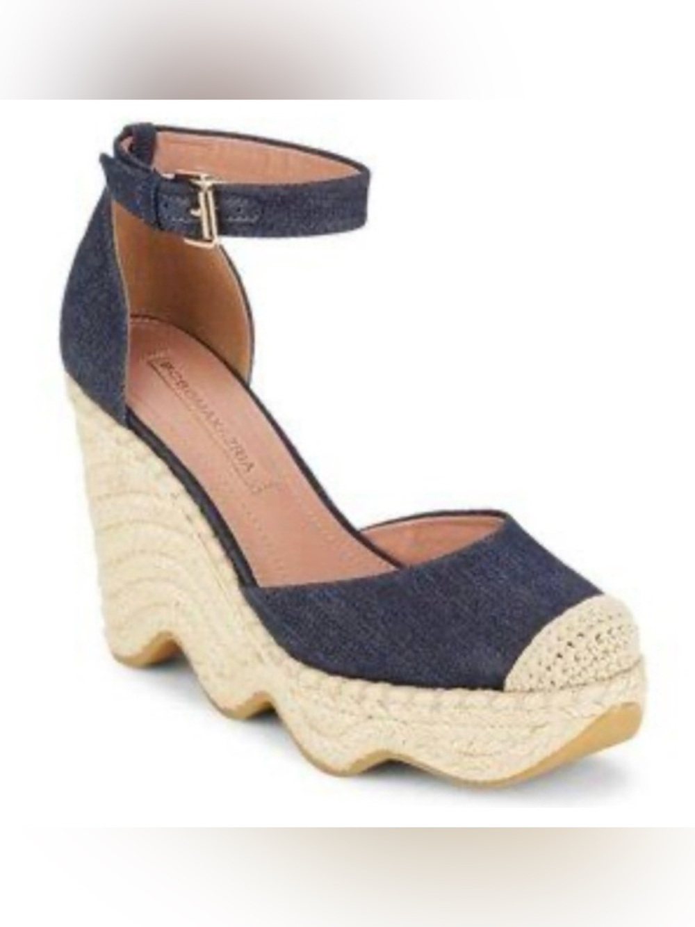 BCBG MaxAzria Navy Denim Espadrille Wedge with Ankle Strap